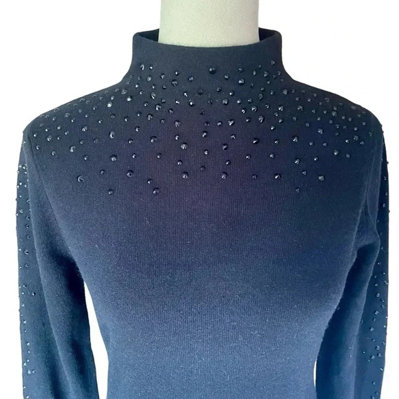 Kinross Cashmere Black Beaded Mock Neck Sweater Women Size S - Picture 4 of 8
